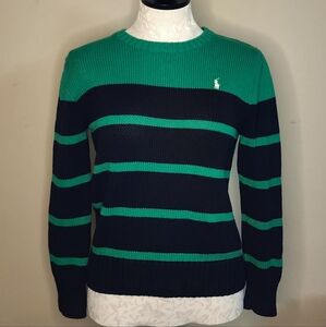 Polo Ralph Lauren Sweater Boys Youth Medium 10-12 Striped Navy / Green Crew Neck